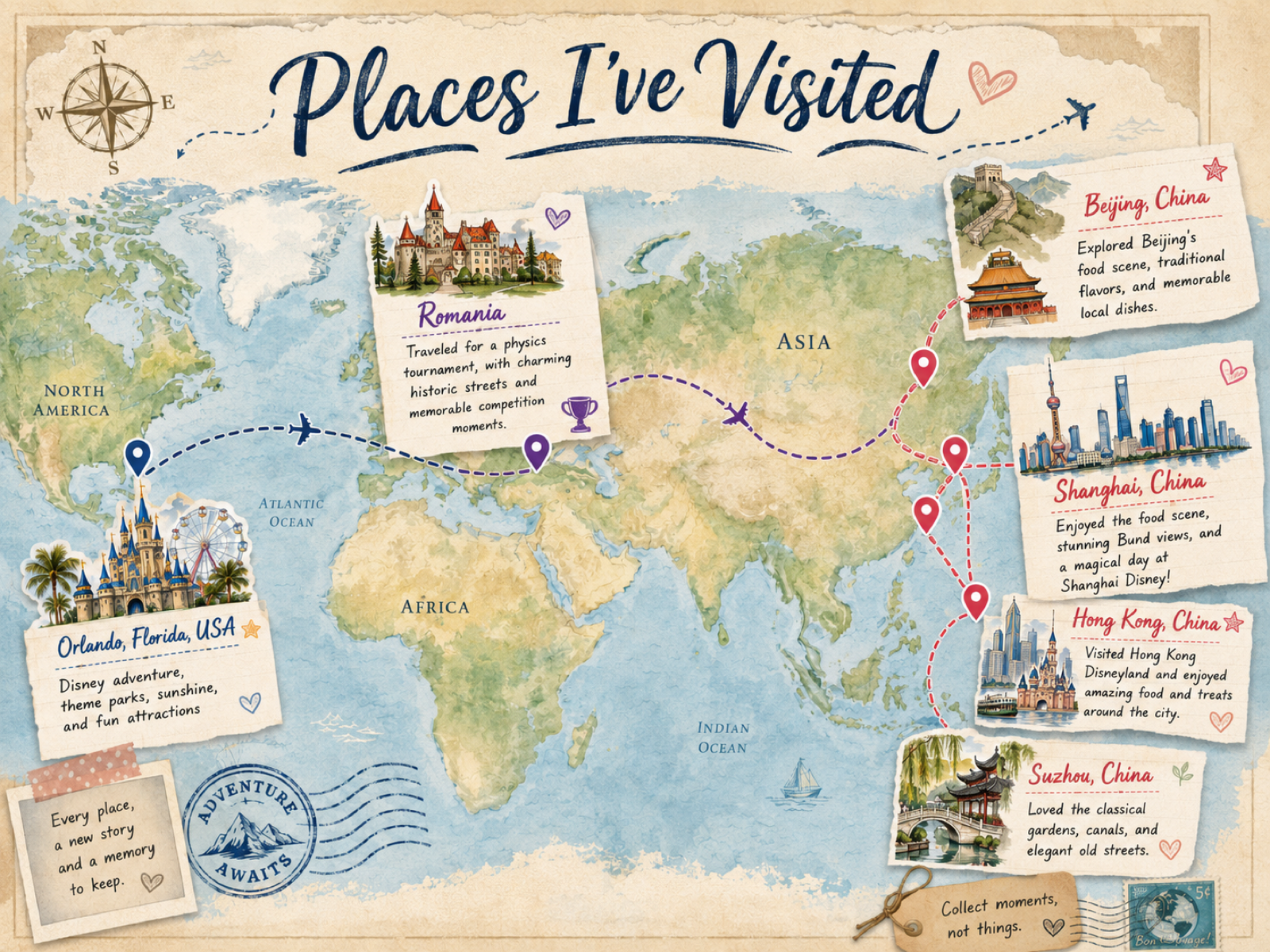 Illustrated map of places Lily has visited